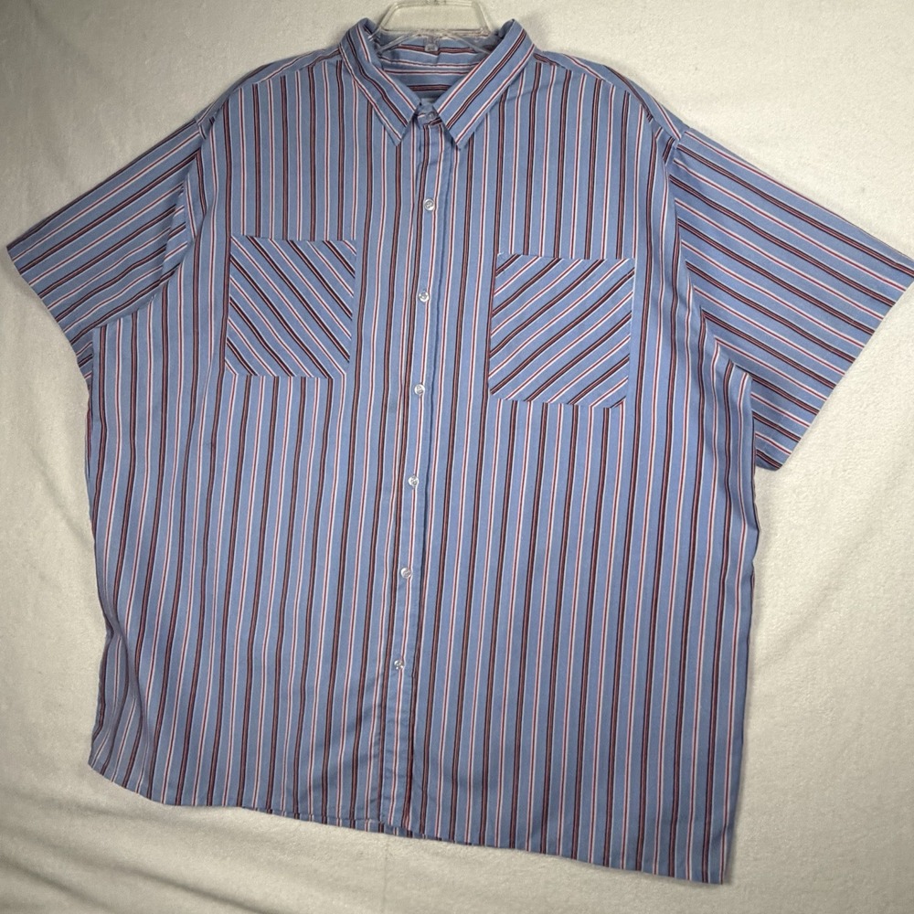 Haband‎ Men's Size 2XL Blue Red White Striped Short Sleeve Grandpa Core Casual